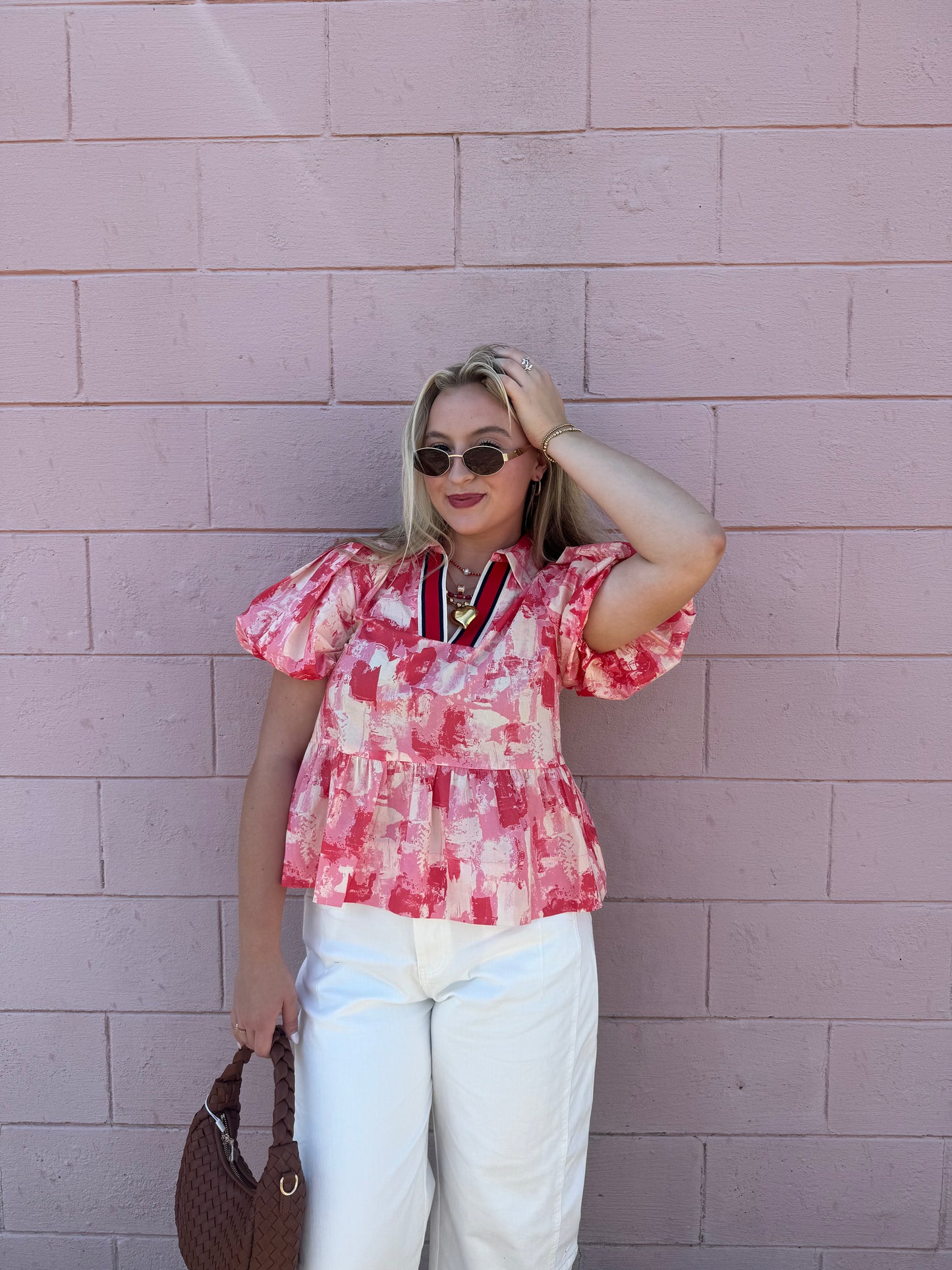 Pink Hues Abstract Peplum Blouse