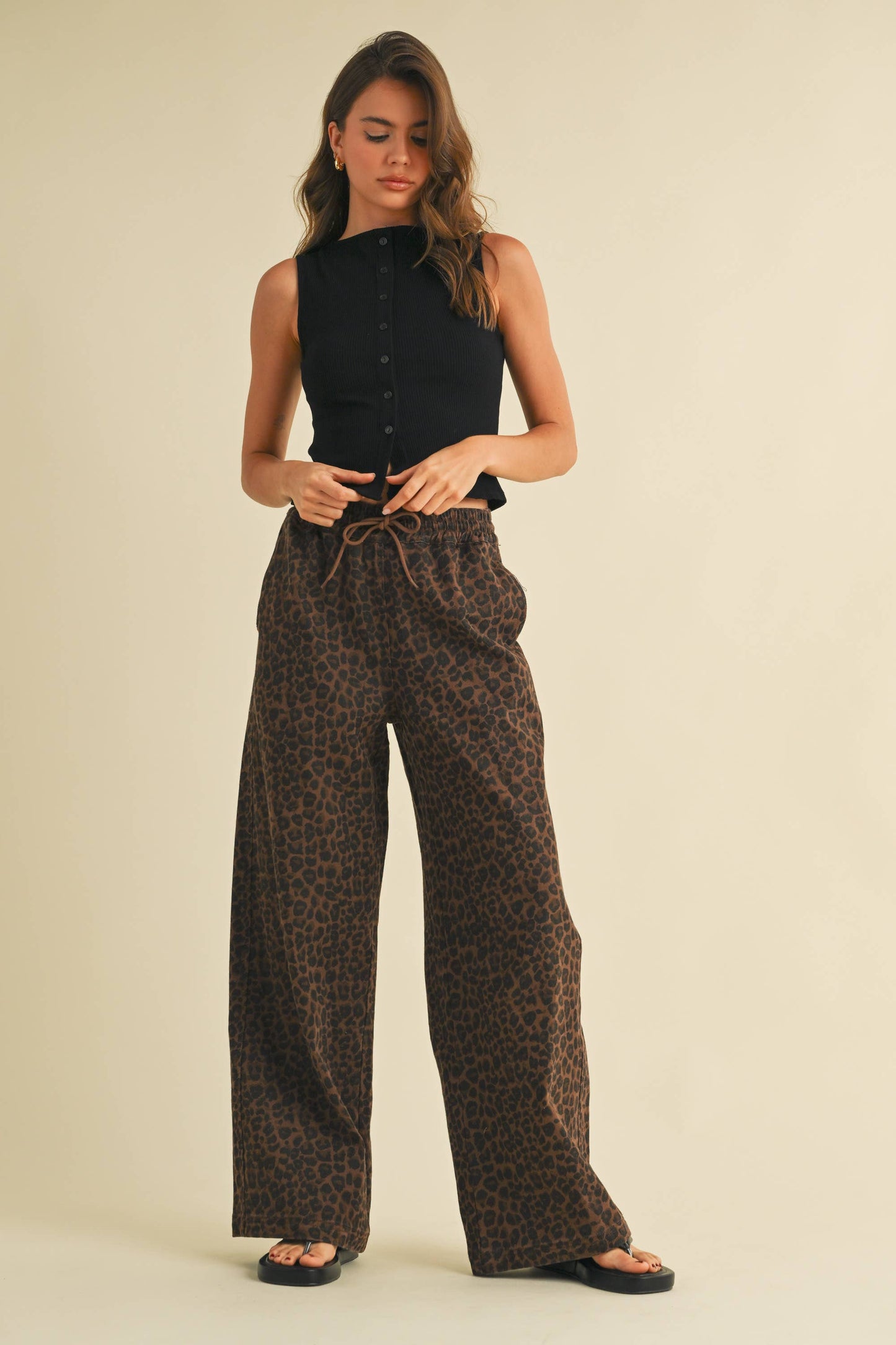 Leopard Print Wide Denim Track Pants