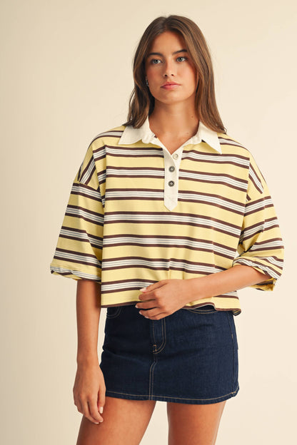 The Rugby Striped Polo- Butter Yellow