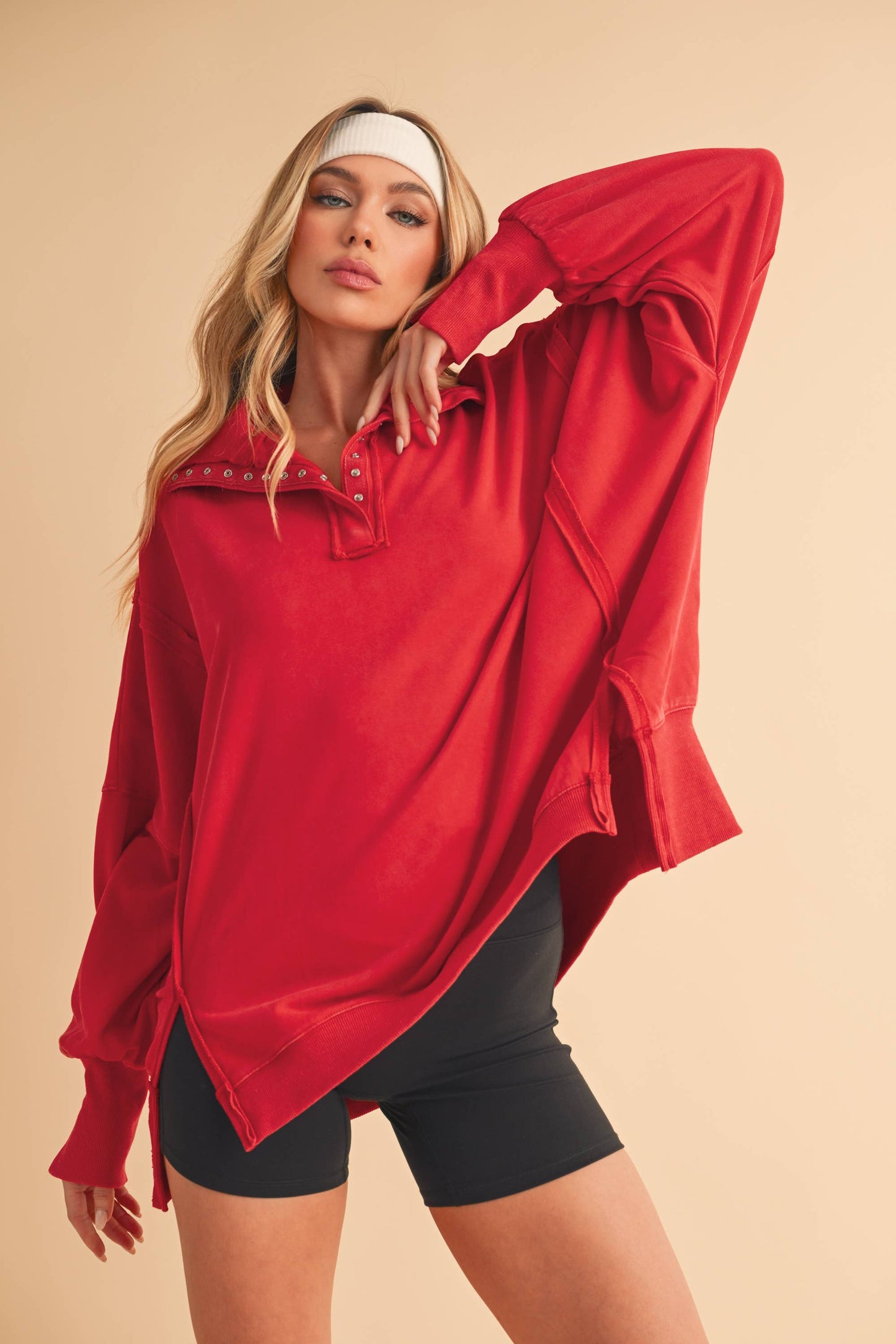 The Tamika Henley Pullover- Red