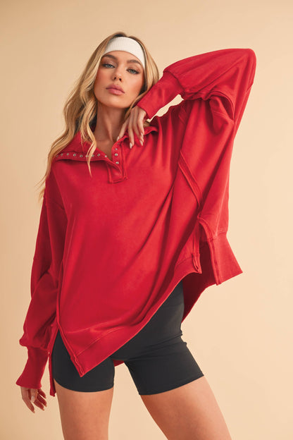 The Tamika Henley Pullover- Red