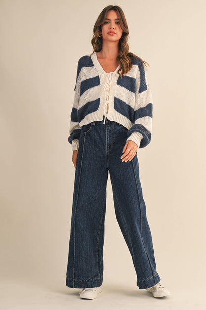 The Navy Striped Tie Cardigan