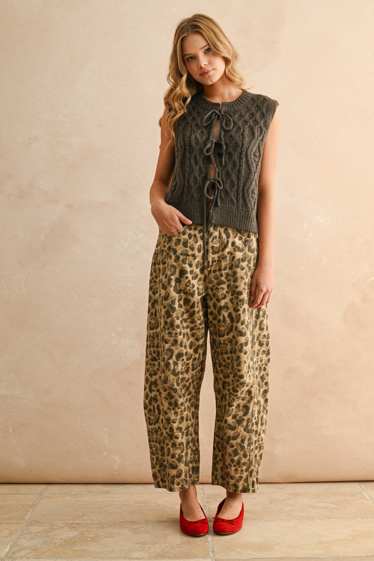 Leopard Printed Barrel Pants