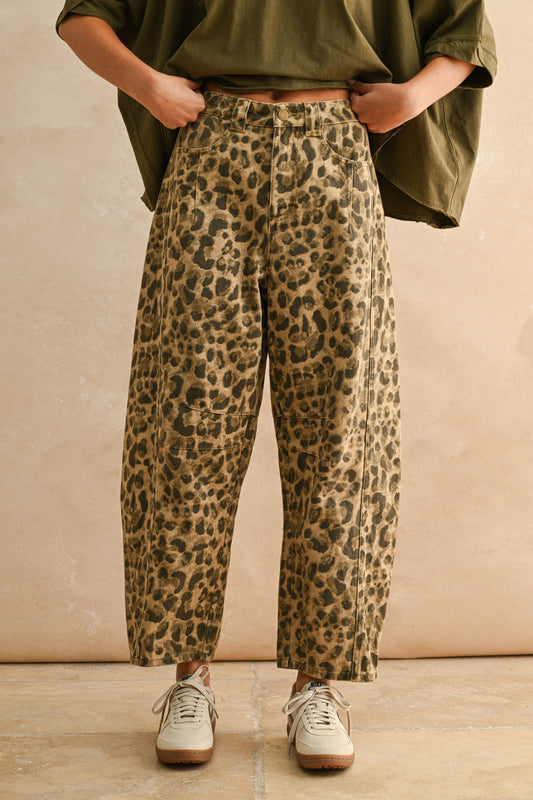 Leopard Printed Barrel Pants