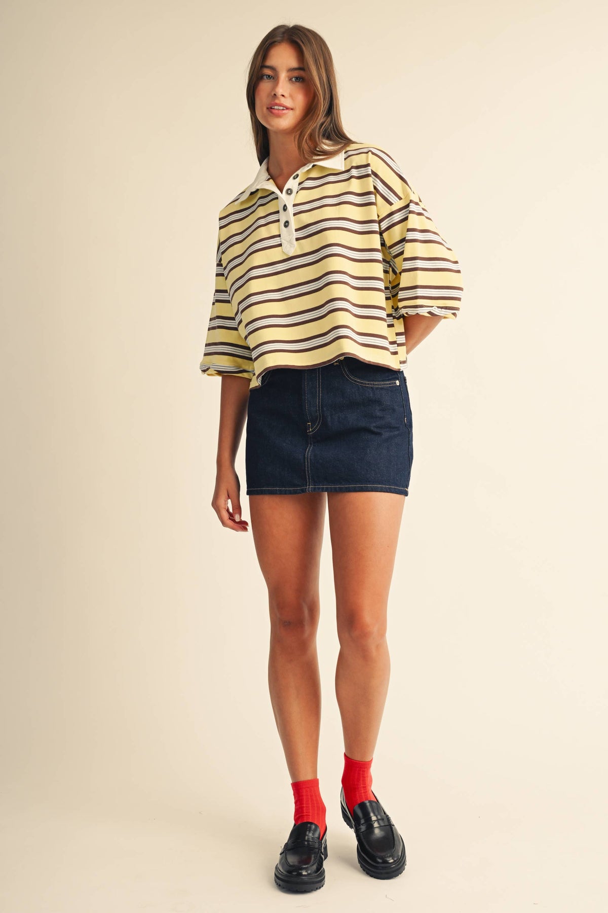 The Rugby Striped Polo- Butter Yellow