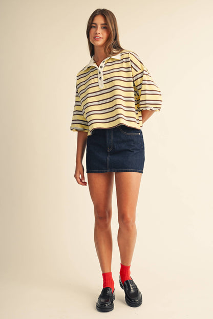 The Rugby Striped Polo- Butter Yellow