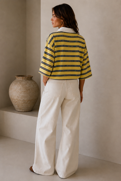 The Rugby Striped Polo- Butter Yellow