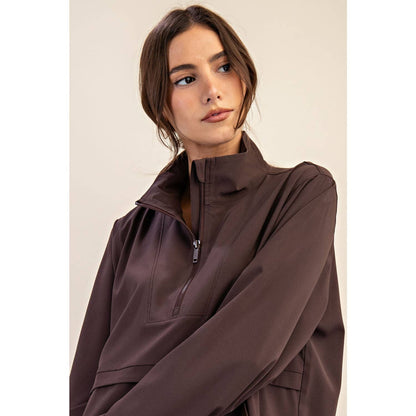 Quarter Zip Active Jacket- Espresso