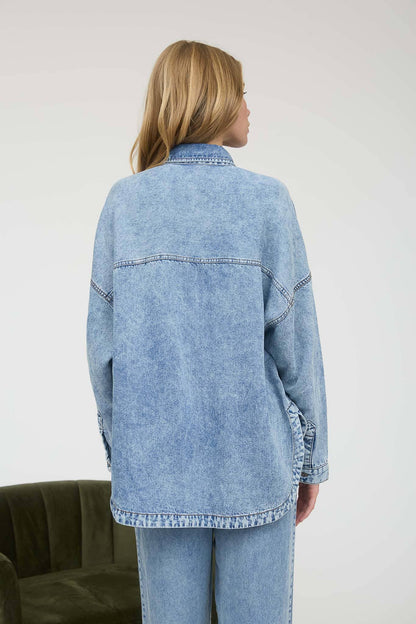 Washed Chambray Button Down Top