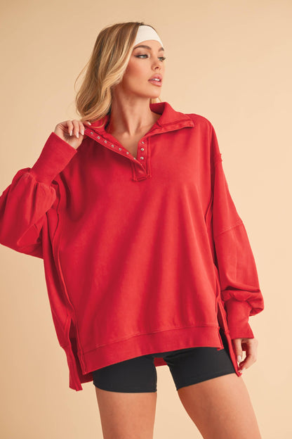 The Tamika Henley Pullover- Red