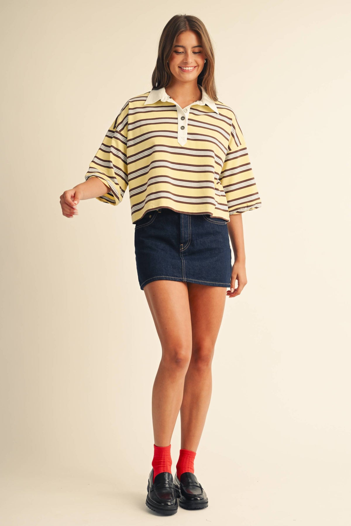 The Rugby Striped Polo- Butter Yellow