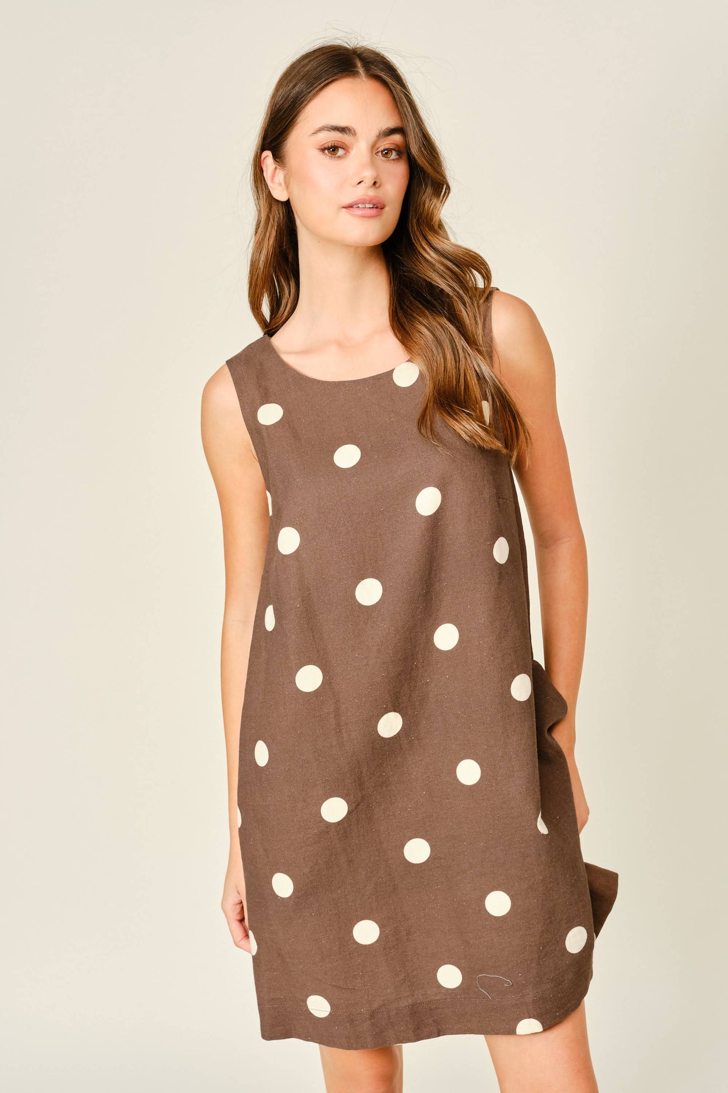 Linen Polka Dot Sleeveless Dress