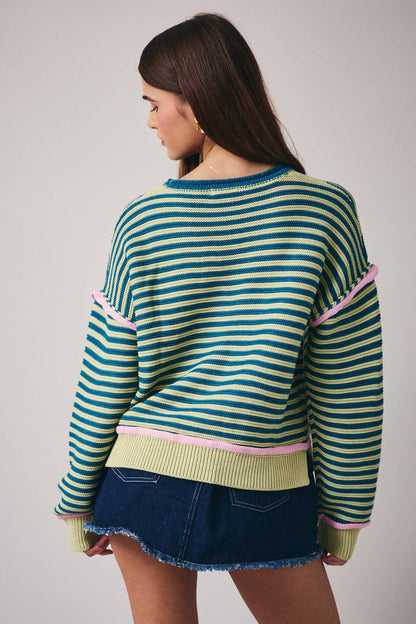 Sage-Teal Striped Sweater