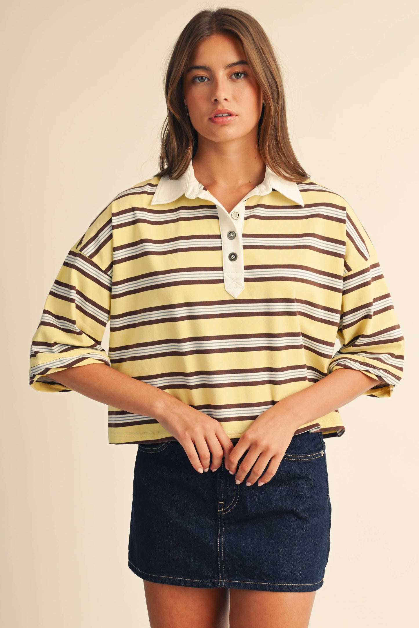 The Rugby Striped Polo- Butter Yellow
