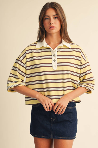 The Rugby Striped Polo- Butter Yellow
