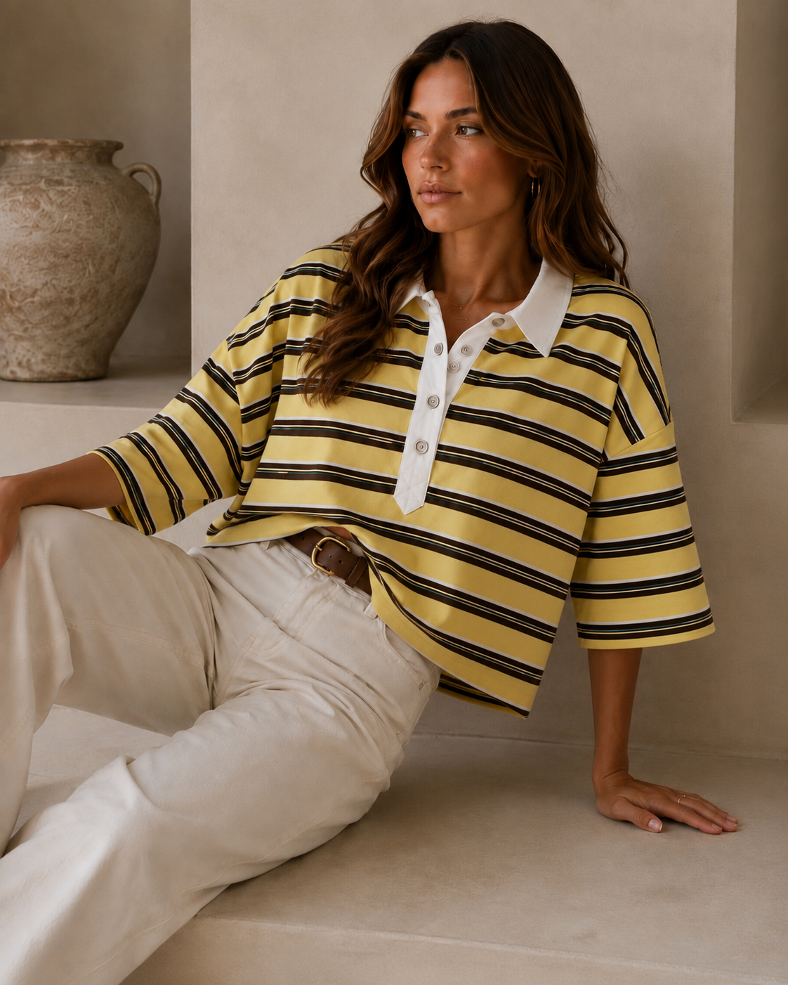 The Rugby Striped Polo- Butter Yellow
