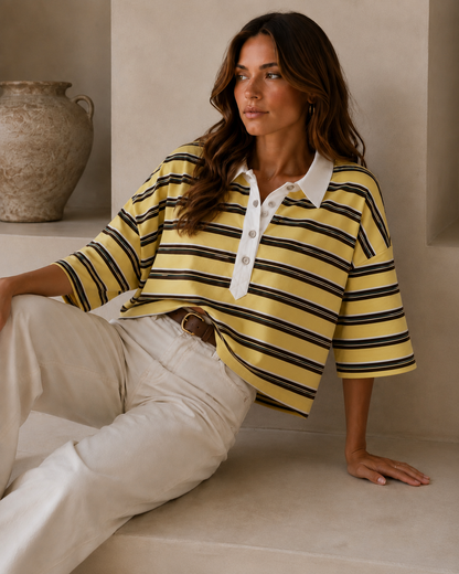 The Rugby Striped Polo- Butter Yellow
