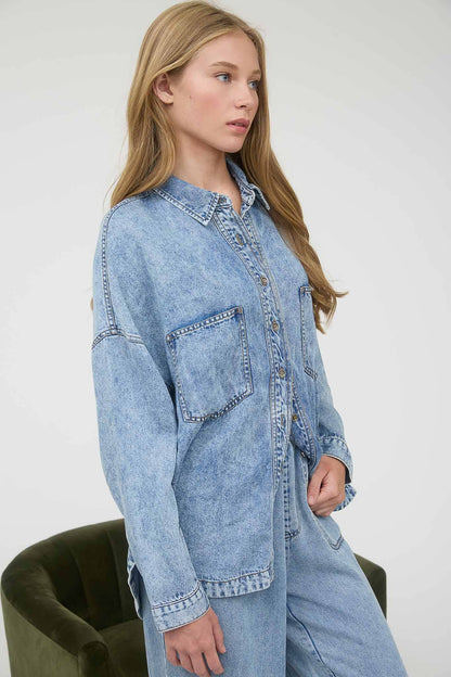 Washed Chambray Button Down Top