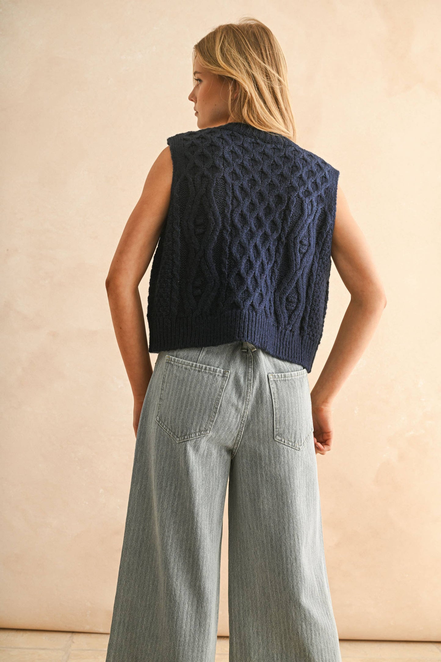 Navy Cable Knit Vest