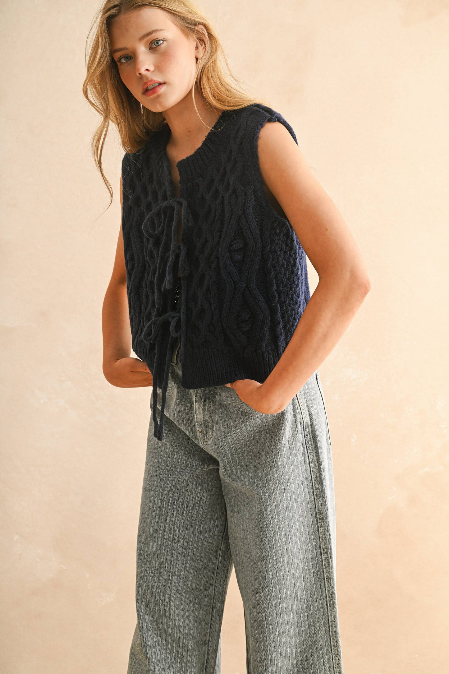 Navy Cable Knit Vest